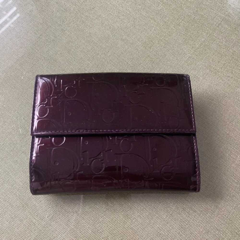 Christian Dior Patent Monogram Wallet (Bordeaux / Plum Tone)